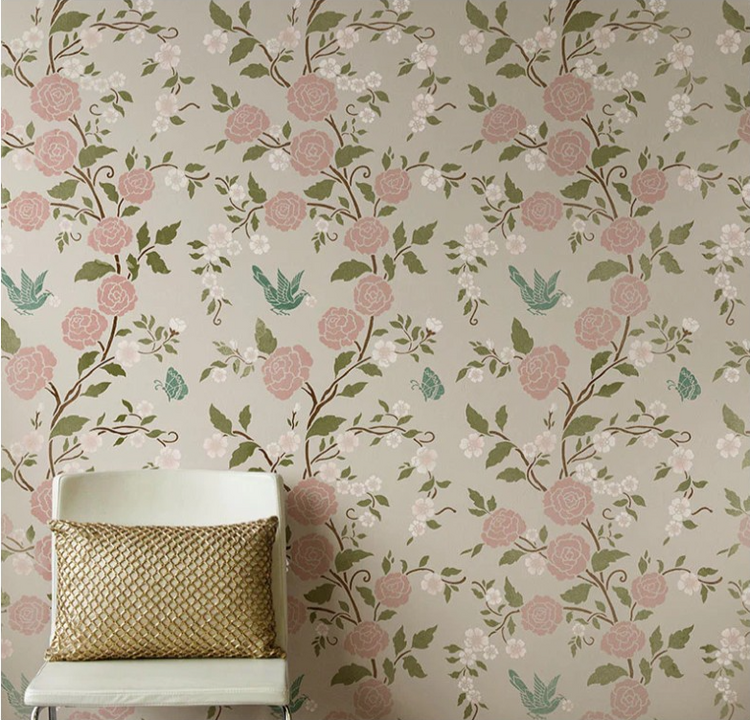 Meandering Rose Chinoiserie Wall Stencil - Royal Design Studio